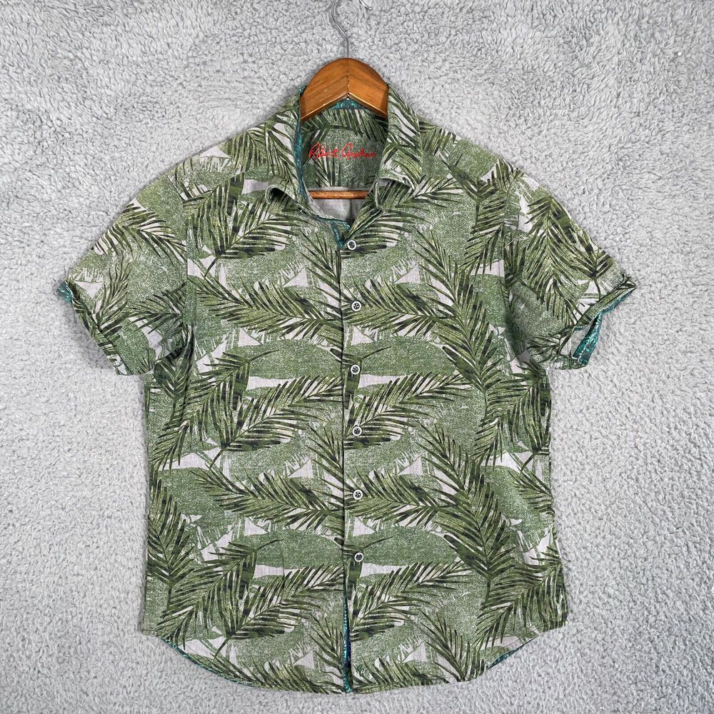 Robert Graham Tropical Leaf-Print Sport Shirt Short Sleeve Small Green